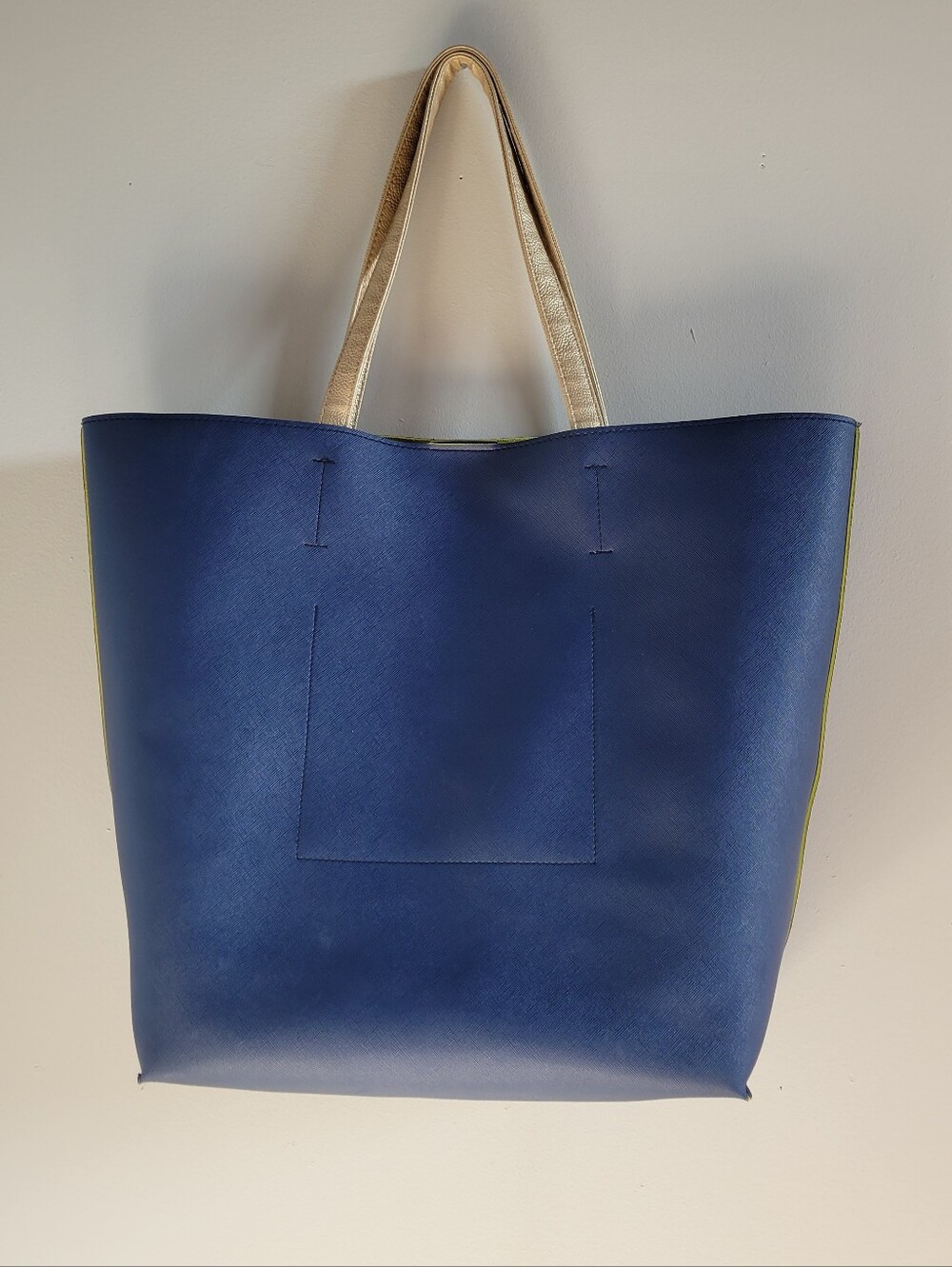 Enchanted Autumn Navy Lime Green Vintage Gold Large Tote Bag